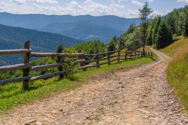 Dağ tepeleri saf doğa kırsal alan. Ahşap kütüklerden ayrılın.