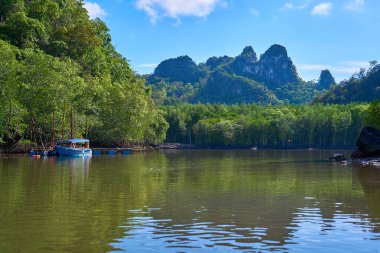 Langkawi adasındaki tekne nehir rıhtımında.. 