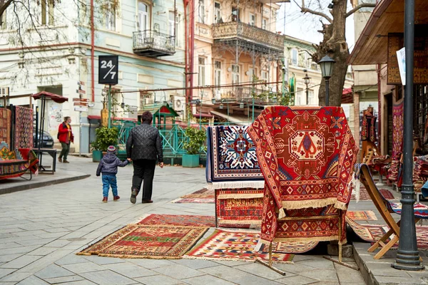 Street Counter Traditional Carpets Street Tbilisi Tbilisi Georgia 2021 — Stock Photo, Image