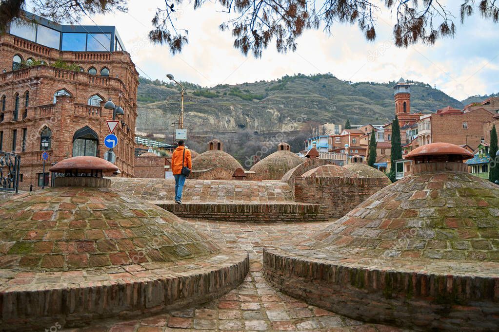 Popular city landmark in Tbilisi. Ancient underground complex of sulfur baths.