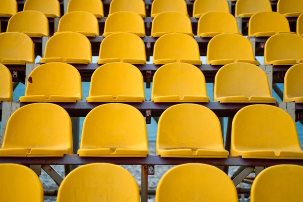 Yellow Plastic Seats Podium Small Sports Field — Stock Photo, Image