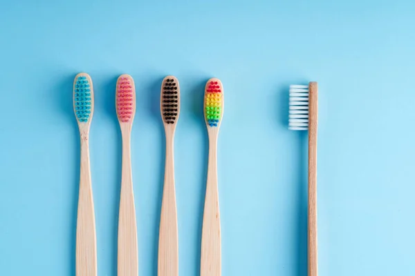 Bunch Eco Friendly Bamboo Toothbrushes Global Environmental Trends Gender Racial — Stock Photo, Image