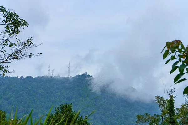 一片云彩笼罩在丛林中的一座山上 自然景观 — 图库照片