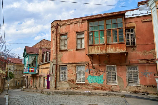 Paesaggio Urbano Della Città Vecchia Tbilisi Balcone Vecchio Edificio Anima — Foto Stock