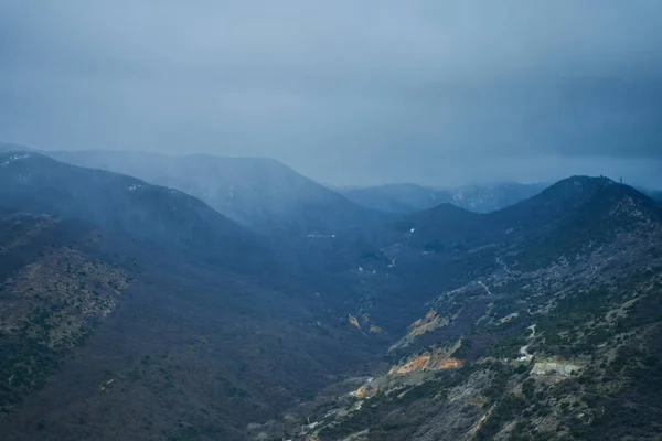 Landscape Mountains Cloudy Sky Fog Cloudy Day Autumn Rainy Day — Stock Photo, Image