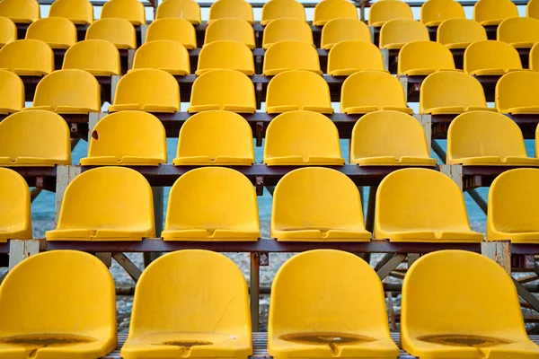 Yellow Plastic Seats Podium Small Sports Field — Stock Photo, Image