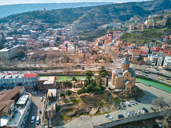 Luftbild Stadtlandschaft Von Tiflis Und Der Fluss Kura Tiflis Georgien — Stockfoto