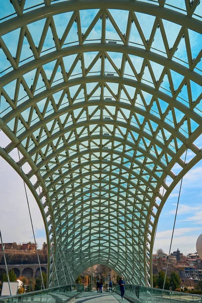 Design Moderno Elegante Feito Vidro Metal Ponte Pedonal Sobre Rio — Fotografia de Stock