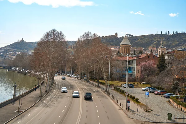 Autostraße Ufer Des Flusses Tiflis Georgien 2021 — Stockfoto