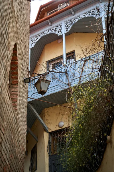 Paysage Urbain Vieille Ville Tbilissi Balcon Vieux Bâtiment Âme Atmosphère — Photo