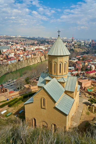 Narikala Church Ancient Fortress Overlooking Panorama Tbilisi Tbilisi Georgia 2021 — Stock Photo, Image