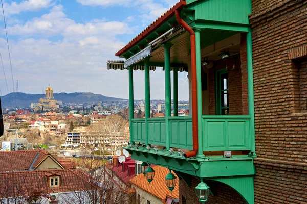 Stadtbild Der Altstadt Von Tiflis Balkon Eines Alten Gebäudes Seele — Stockfoto