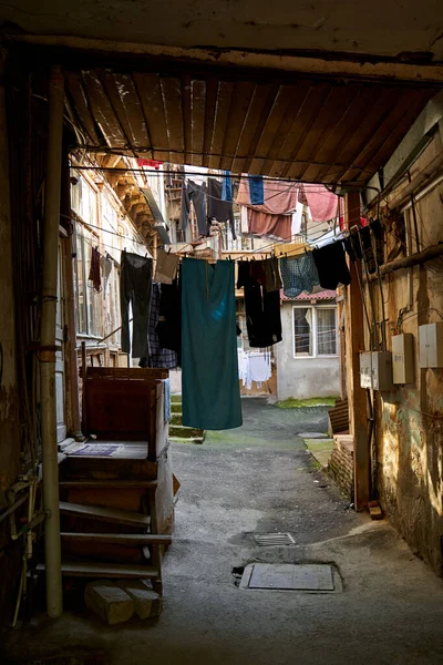 Traditions Familiales Géorgie Blanchisserie Lavée Est Séchée Sur Balcon Extérieur — Photo