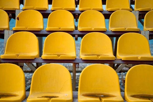 Yellow Plastic Seats Podium Small Sports Field — Stock Photo, Image