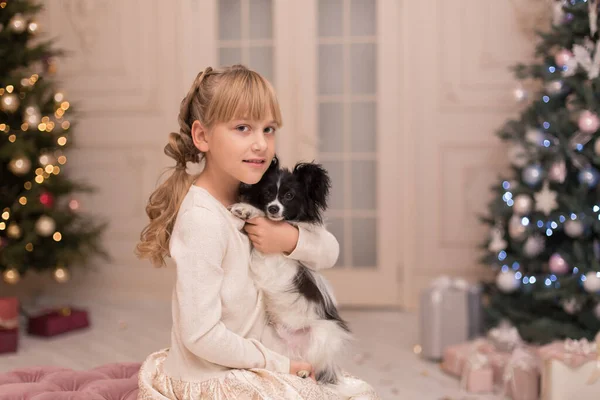 Santa Dio Chica Perro Para Navidad Cuento Navidad Feliz Infancia —  Fotos de Stock