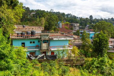Sri Lanka adası sakinlerinin harap olmuş evleri. Orman konaklama.
