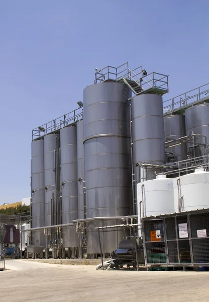 Outdoors Modern winery with stanless steel equipment — Stock Photo, Image