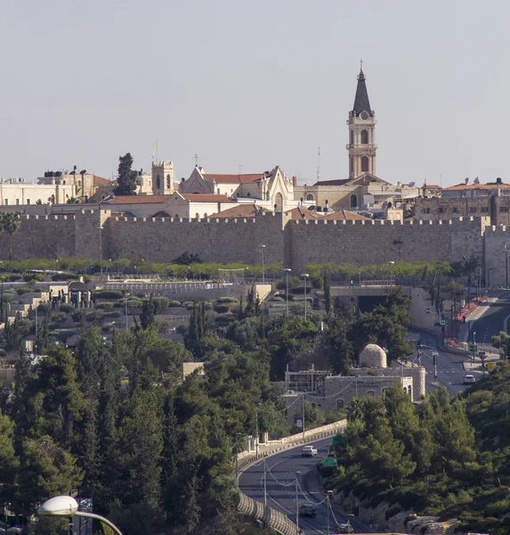 Pohled na staré město Jeruzalém wallsl, Izrael — Stock fotografie