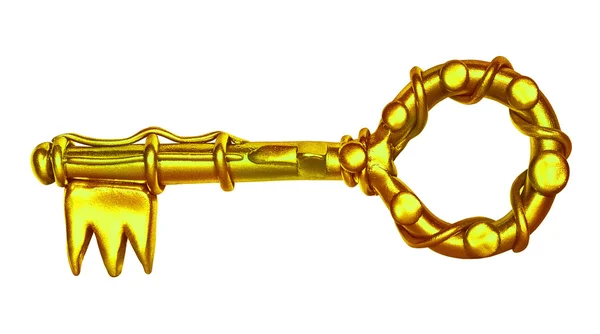 Antique golden key on white background. — Stock Photo, Image