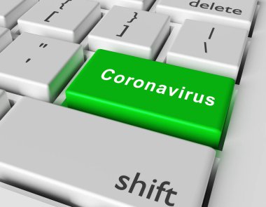 Tıbbi konsept. Bilgisayar klavyesinde kelime Coronavirus. 3d oluşturma