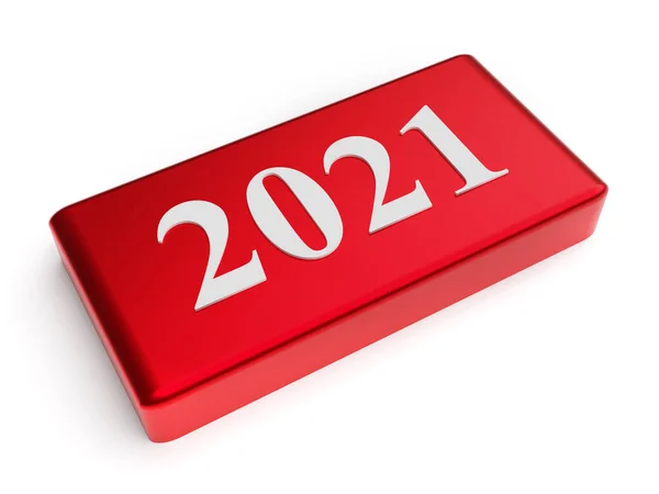 Red Button Number 2021 New Year Concept Rendering — Stock Photo, Image