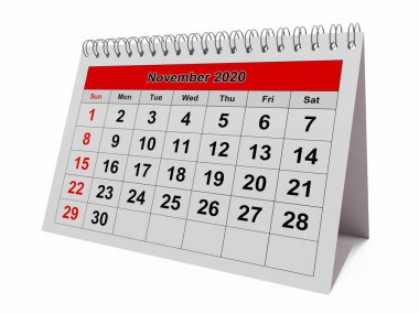 Aylık takvimin bir sayfası - Kasım 2020