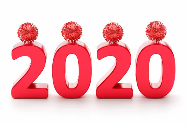 2020年是验尸官的年份 带病毒的数字2020 3D渲染 — 图库照片