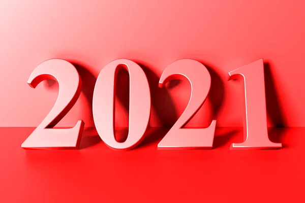 红色的新年概念 2021号塞到侧边3D渲染 — 图库照片