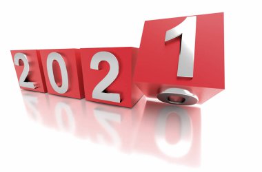 Yeni yıl konsepti. 2021 numaralı küpler 2020 'nin yerini aldı. 3d oluşturma
