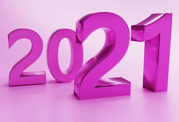 New Year Concept Pink Colors Number 2021 Rendering — Stock Photo, Image
