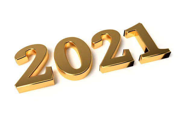 新年的概念 2021年金牌号被白色背景隔离 3D渲染 — 图库照片