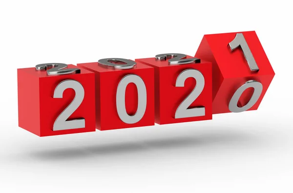 新年的概念 编号2021的立方体替换2020年 3D渲染 — 图库照片