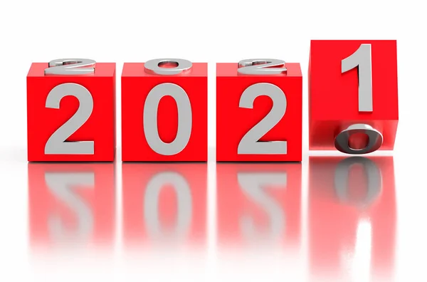 New Year Concept Cubes Number 2021 Replace 2020 Rendering — Stock Photo, Image