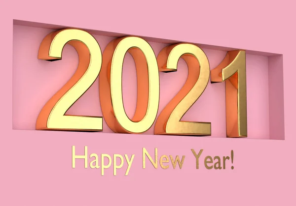 Новогодняя Концепция Золотые Номера 2021 Розовом Фоне Рендеринг — стоковое фото