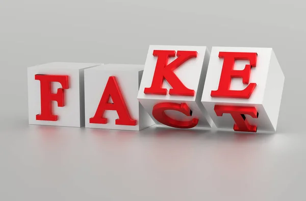 Кубики Літерами Перевертаються Слова Змінюються Від Fact Fake Візуалізація — стокове фото