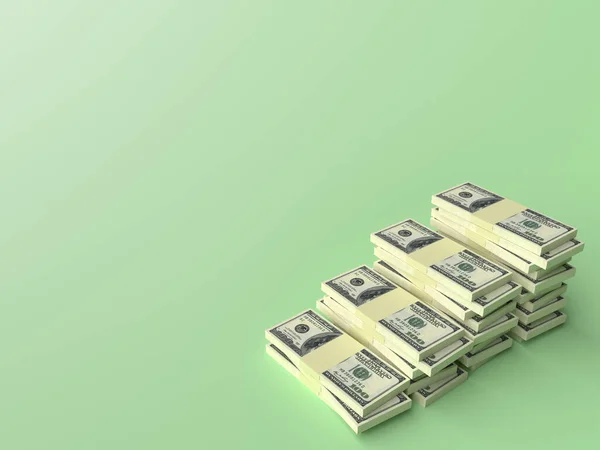 Große Geldstapel Aus Dollars Auf Weißem Grünem Hintergrund Finanzierungskonzepte — Stockfoto