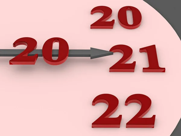 Neujahrskonzept Der Zeitpfeil Zeigt Auf Die Zahl 2021 Darstellung — Stockfoto
