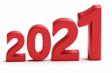 Yeni yıl ve kutlama konsepti. Kırmızı numara 2021 izole edildi. 3d oluşturma