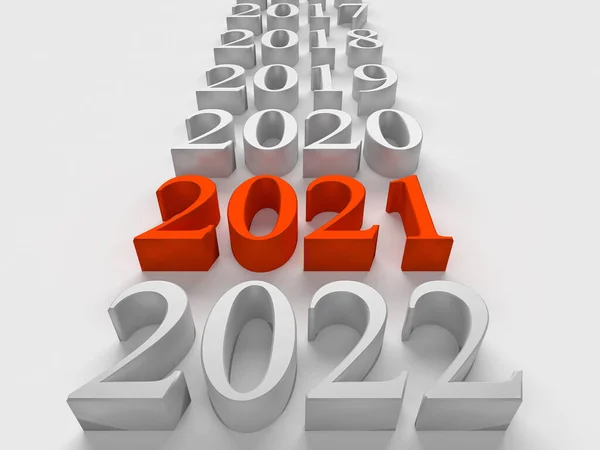 Número Vermelho 2021 Ano Novo Perto Anos Velhos Renderização — Fotografia de Stock
