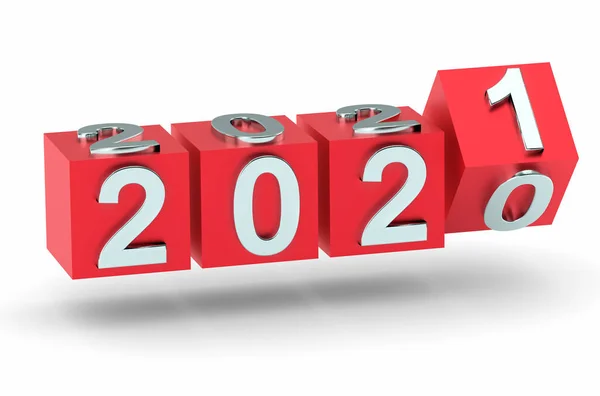 Conceito Ano Novo Cubos Com Número 2021 Substituem 2020 Renderização — Fotografia de Stock