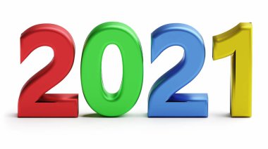 Yeni yıl ve kutlama konsepti. 2021 numaralı çoklu renk. 3d oluşturma