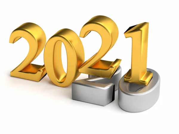 2021年新年假期的概念 2021年的黄金数量是2020年 3D渲染 — 图库照片