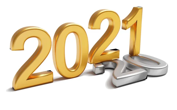 2021年新年假期的概念 2021年的黄金数量是2020年 3D渲染 — 图库照片