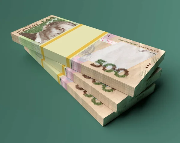 Stapel Ukrainischen Geldes Griwna Auf Grünem Hintergrund — Stockfoto