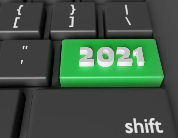 Number 2021 Computer Keyboard New Year Image Computer Key Enter — Stock Photo, Image