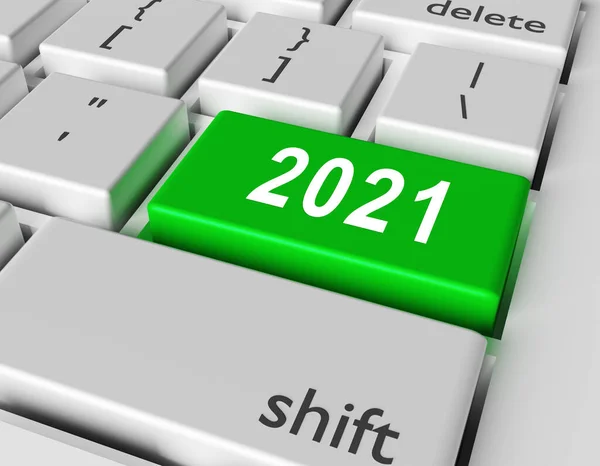 Concept Célébration Numéro 2021 Vous Sur Bouton Clavier Ordinateur Rendu — Photo