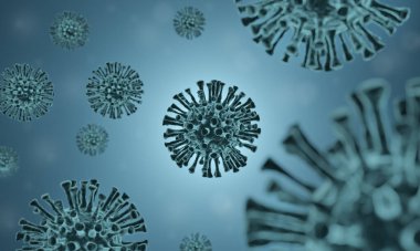 Virüs Coronavirus Covid-19 ile boş bir arkaplan. Tıp konsepti. 3d oluşturma