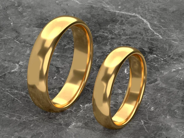 Two Wedding Gold Rings Lie Next Each Other Marble Background — Stock Photo, Image