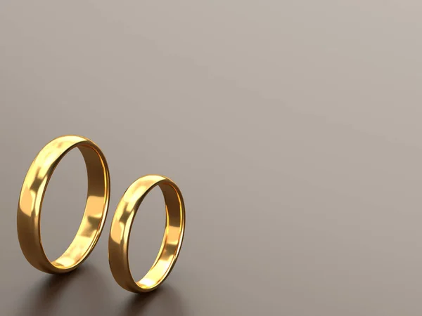 Zwei Goldene Eheringe Liegen Nebeneinander Auf Grauem Grund Darstellung — Stockfoto