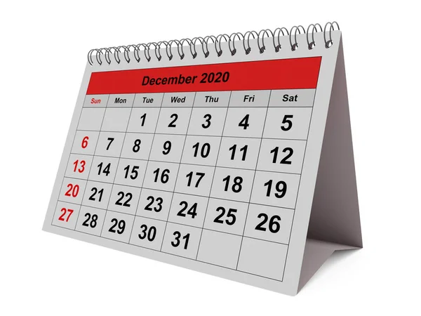 Jedna Strona Rocznego Miesięcznego Kalendarza Miesiąc Grudzień 2020 Renderowanie — Zdjęcie stockowe